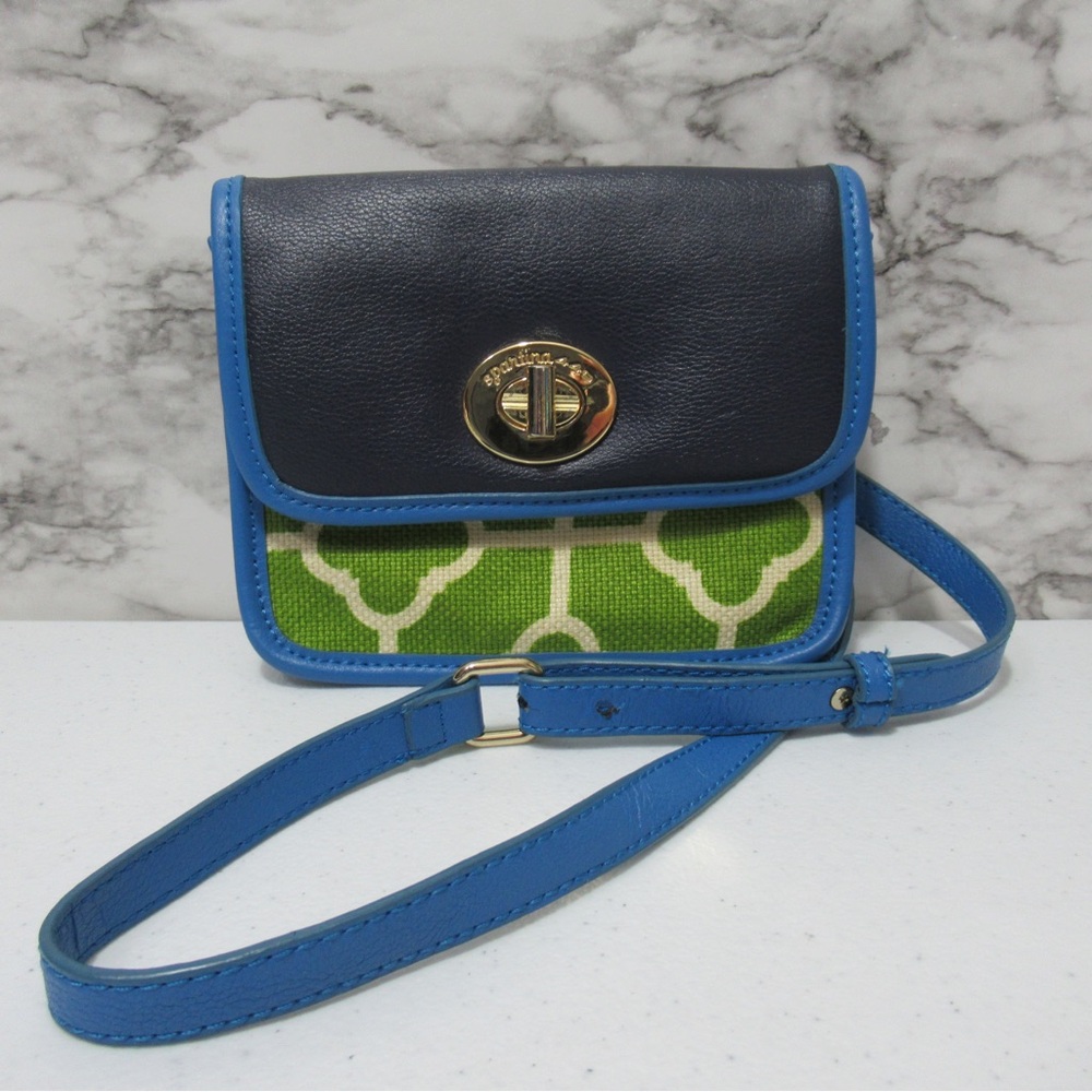 Spartina 449 Mini Flap Blue and Green Linen Crossbody Purse